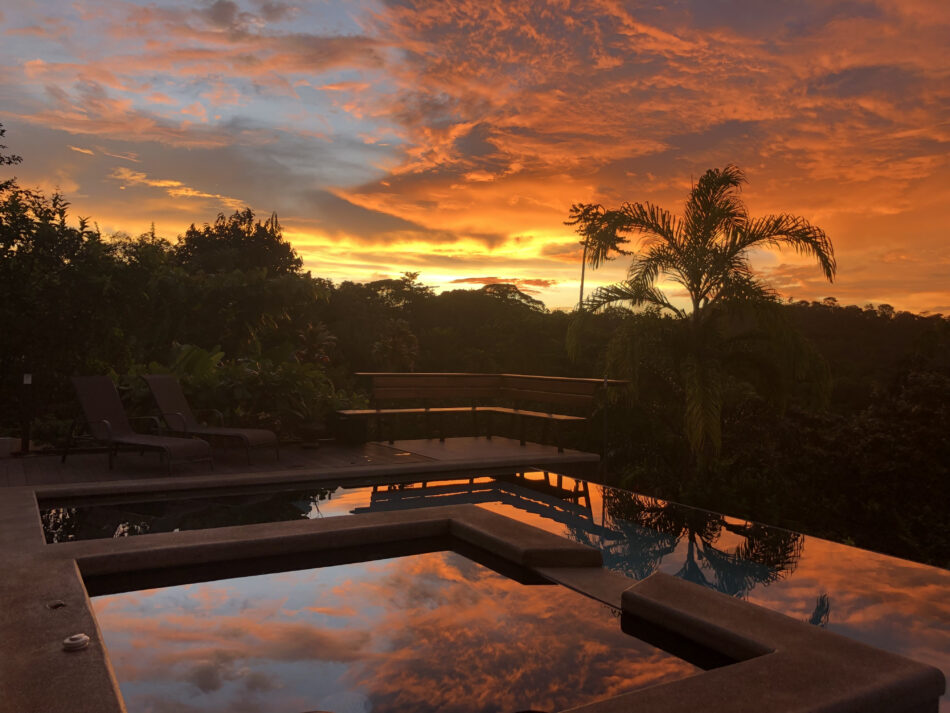 Pool & hot tub at sunset