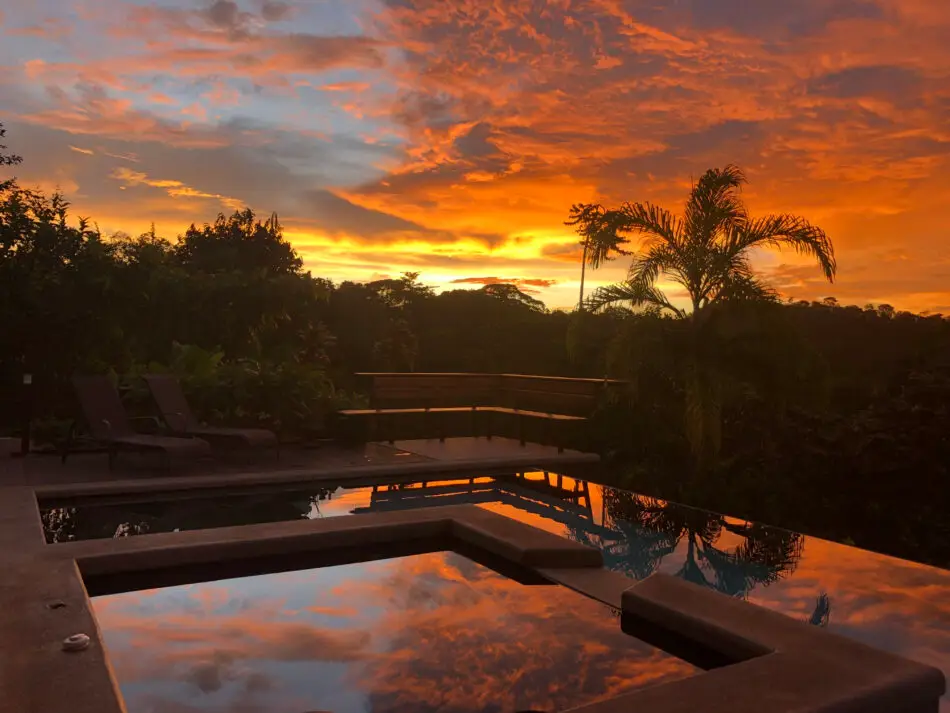Pool & hot tub at sunset