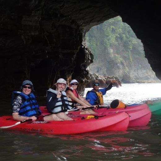 kayak exploring a sea cave along the Costa Rica coastline